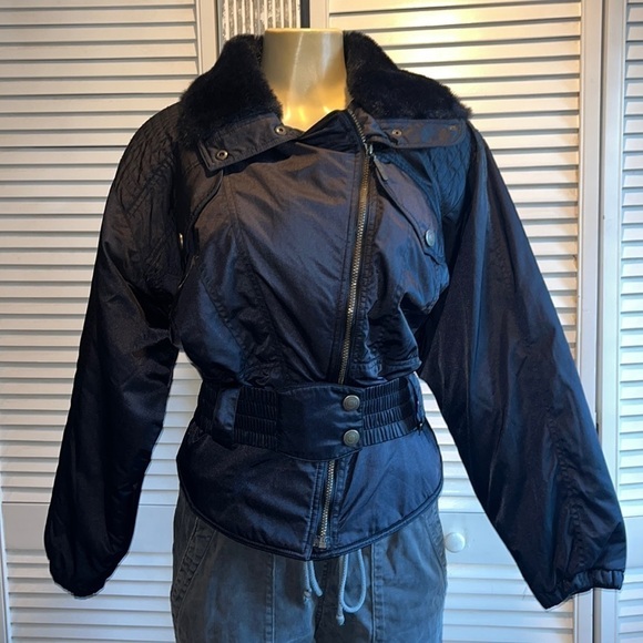 Vintage 80's OSSI  Skiwear Black Moto Style Ski Jacket Sz M - Picture 2 of 14
